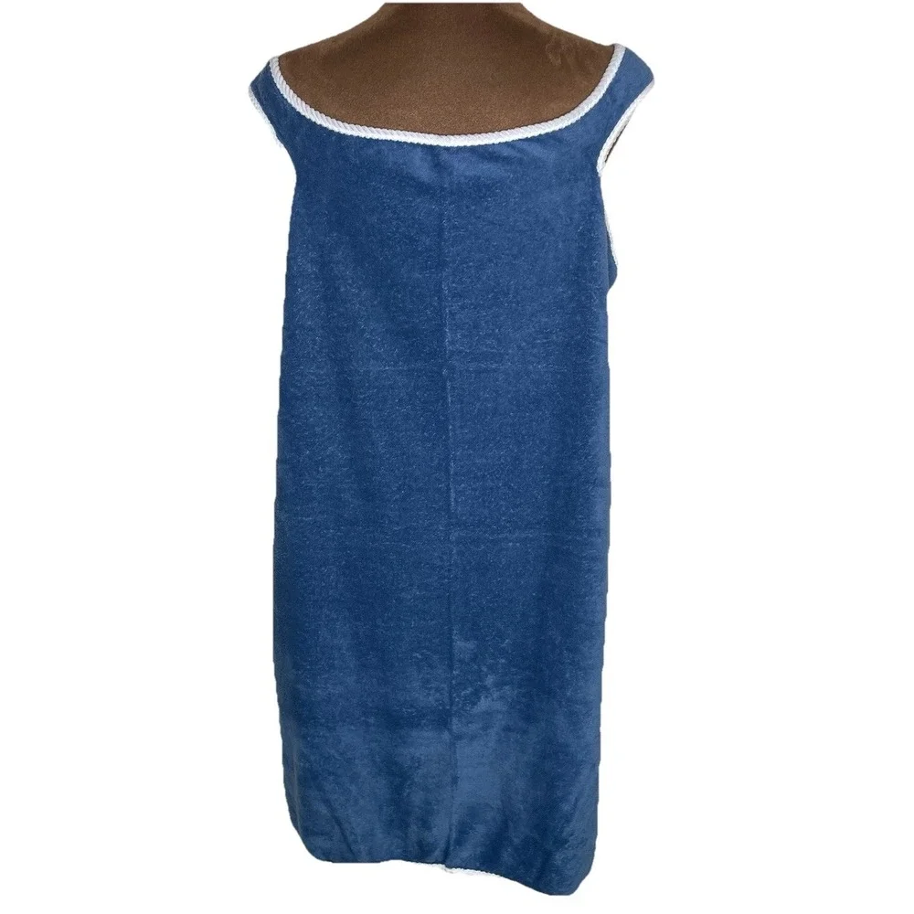 Womens Spa Wrap Soft Terry Cover Up Blue White Trim Pocket One Size (M/L) EUC